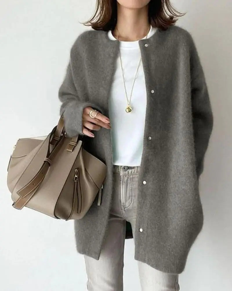 Rosalie | Damen Warme Offene Mohair-Strickjacke