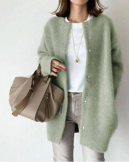 Rosalie | Damen Warme Offene Mohair-Strickjacke