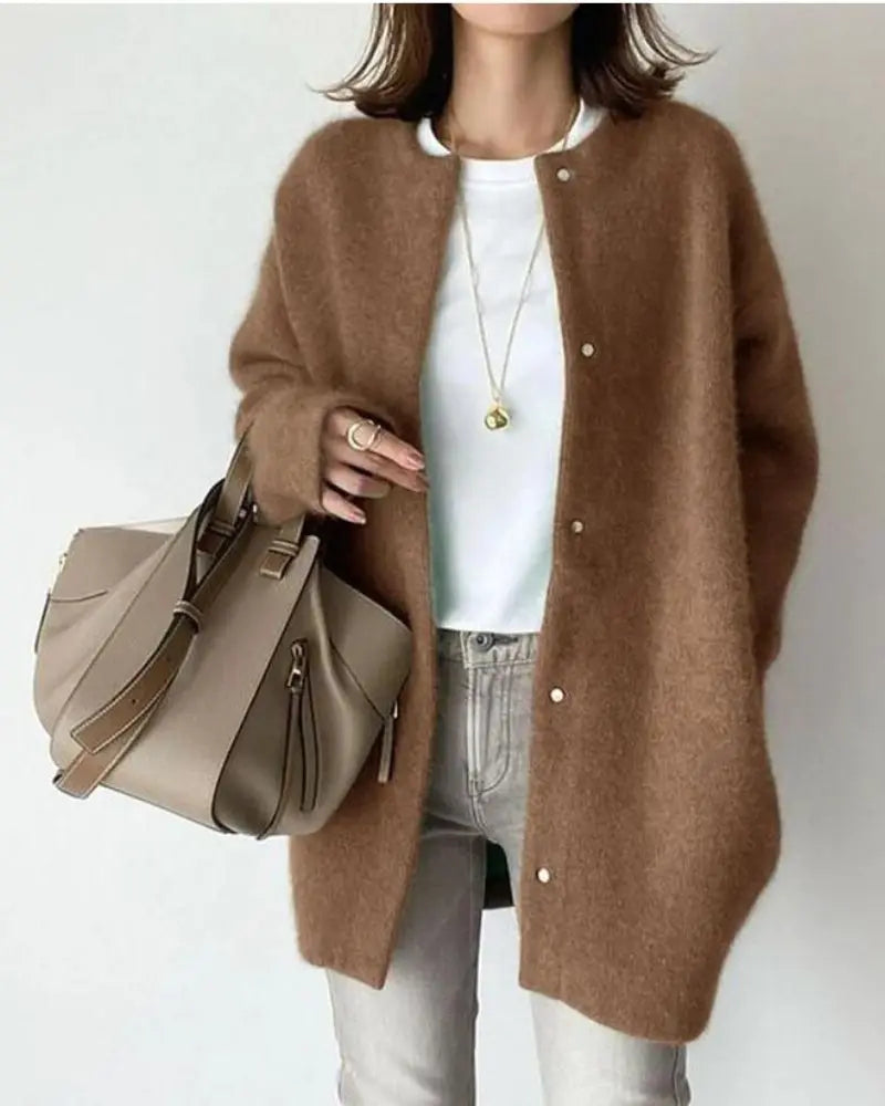 Rosalie | Damen Warme Offene Mohair-Strickjacke