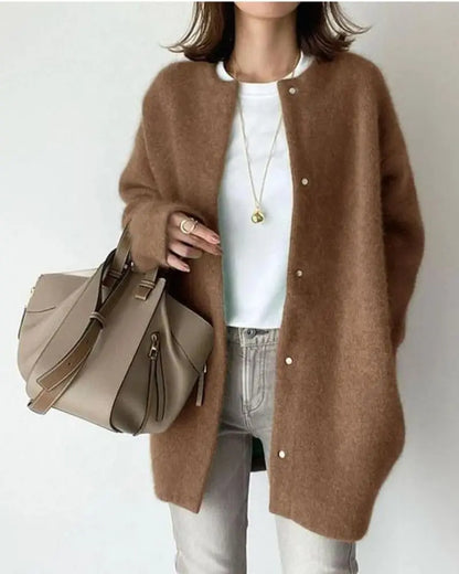 Rosalie | Damen Warme Offene Mohair-Strickjacke