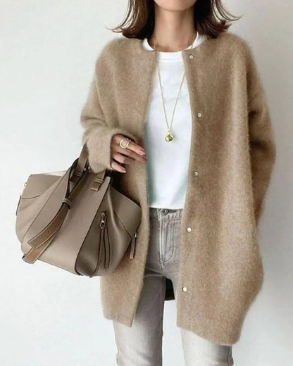 Rosalie | Damen Warme Offene Mohair-Strickjacke
