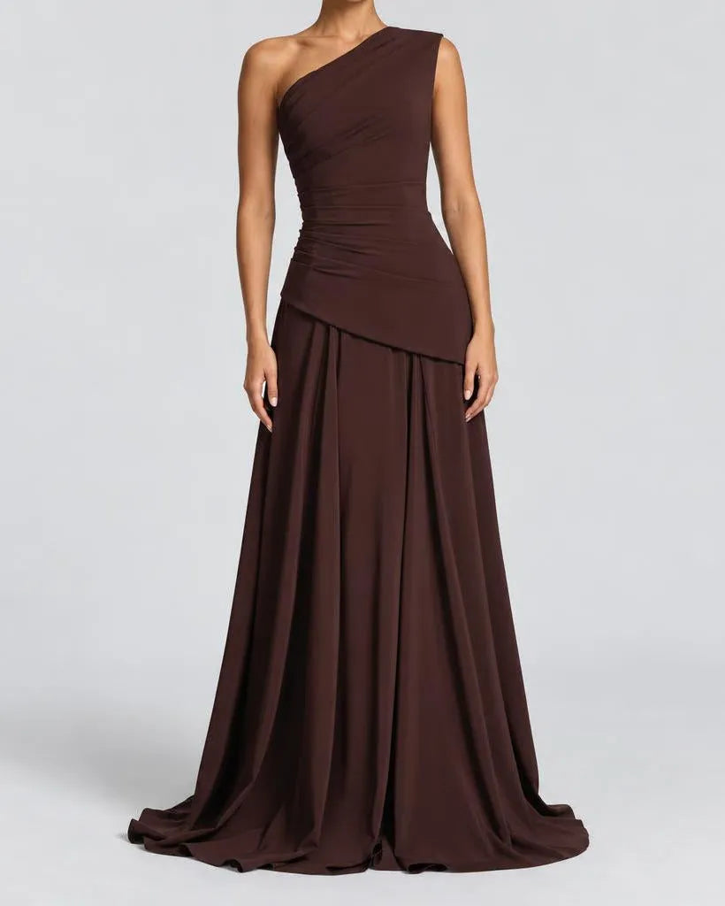Kim | Damen Elegantes One-Shoulder Maxikleid mit Wickeldesign