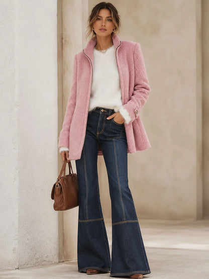 Liana | Damen Kuschelige Fleece Reissverschluss Manteljacke