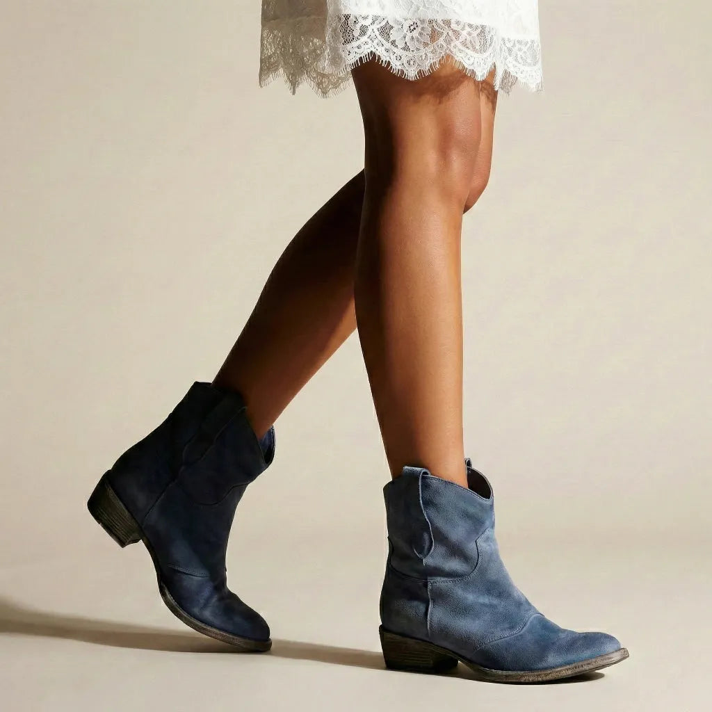 Liliane | Damen Lässige Flache Stiefeletten Cowboy-Stil