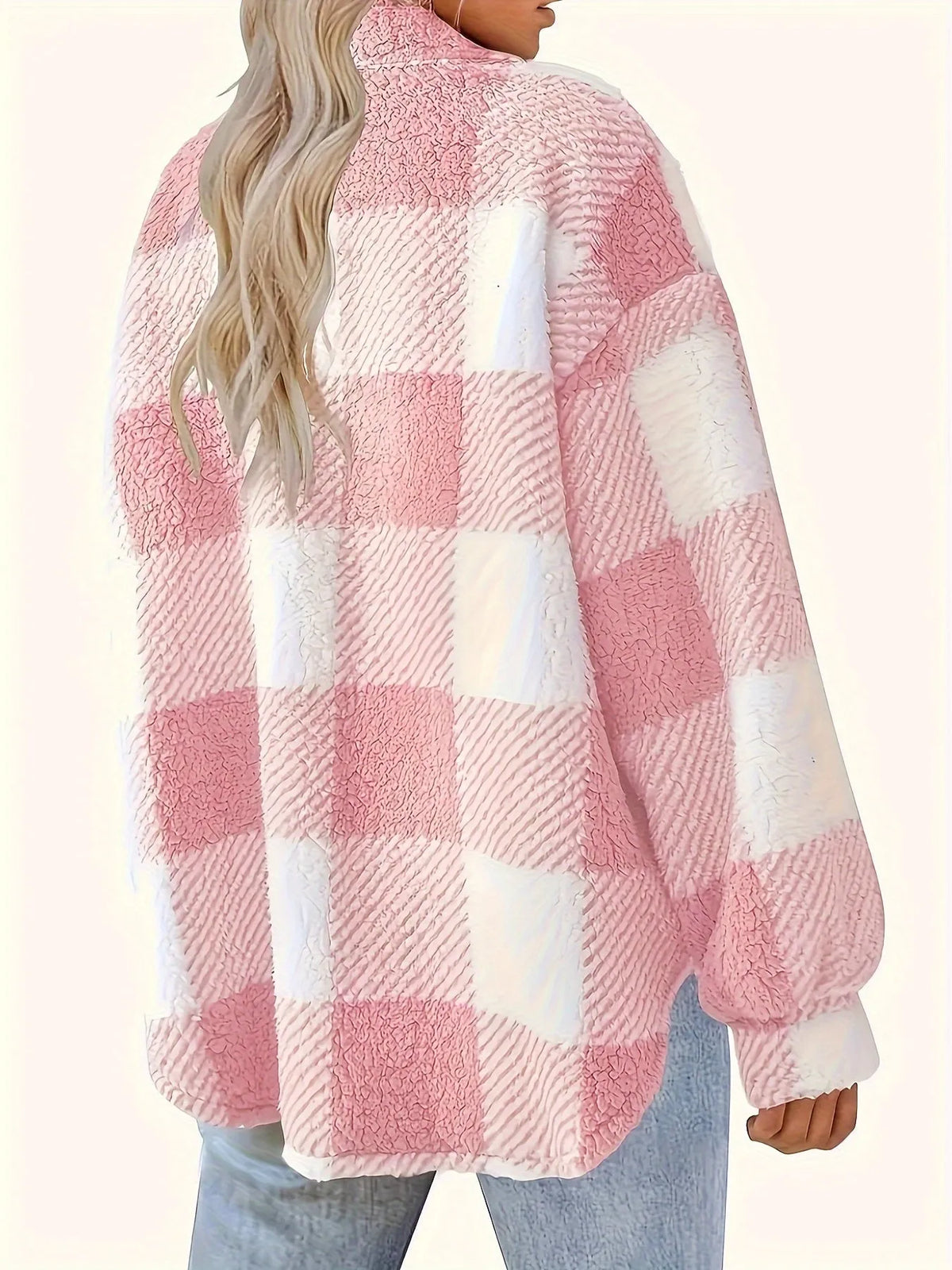 Lorena | Damen Karierte Kuschelige Jacke mit Knöpfen