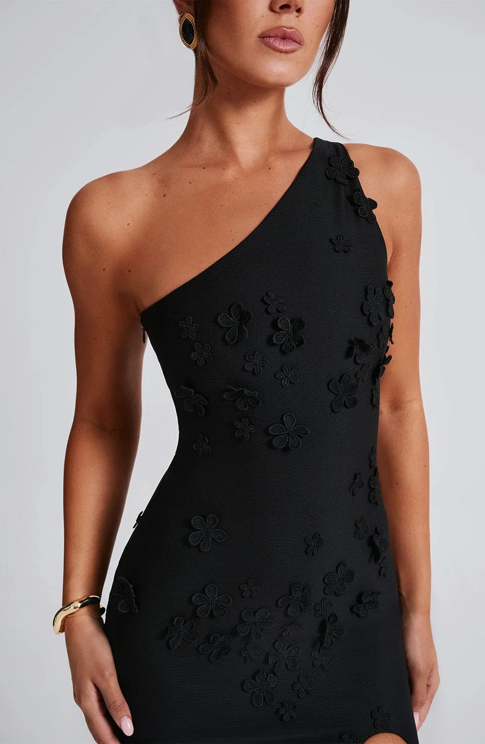 Rosalie | Damen Elegantes Asymmetrisches Maxikleid mit 3D-Blüten