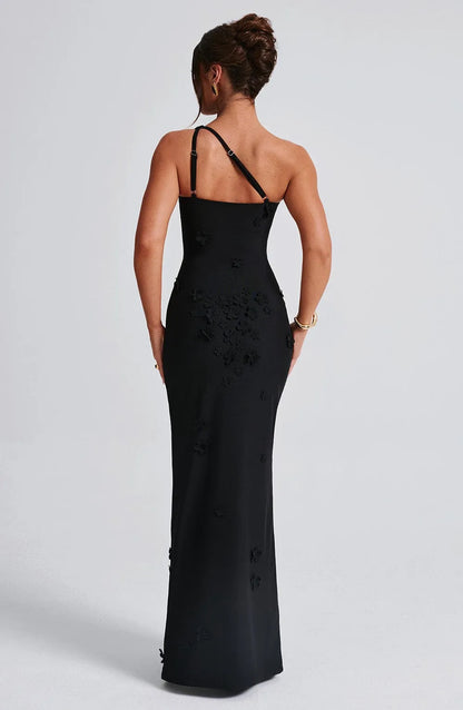 Rosalie | Damen Elegantes Asymmetrisches Maxikleid mit 3D-Blüten