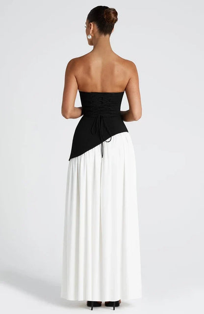Selina | Damen Elegantes Tailliertes Maxikleid mit asymmetrischem Saum