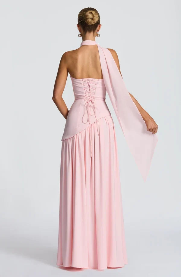 Selina | Damen Elegantes Tailliertes Maxikleid mit asymmetrischem Saum