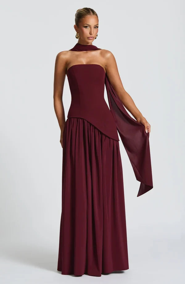 Selina | Damen Elegantes Tailliertes Maxikleid mit asymmetrischem Saum