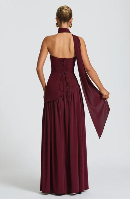 Selina | Damen Elegantes Tailliertes Maxikleid mit asymmetrischem Saum