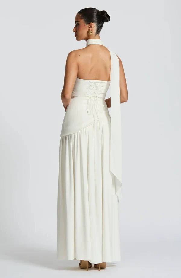 Selina | Damen Elegantes Tailliertes Maxikleid mit asymmetrischem Saum