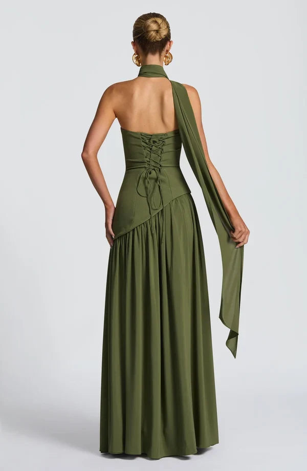 Selina | Damen Elegantes Tailliertes Maxikleid mit asymmetrischem Saum