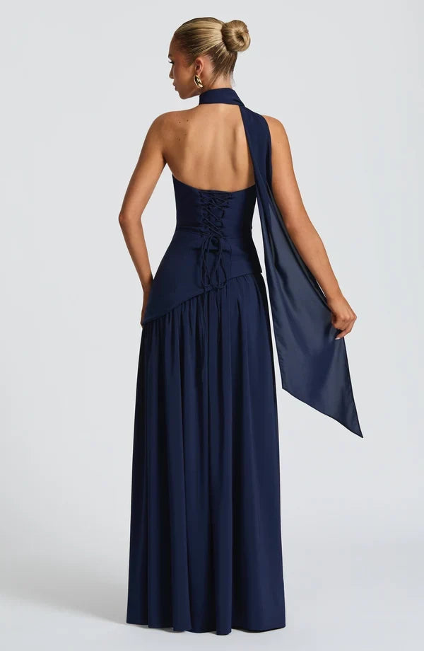 Selina | Damen Elegantes Tailliertes Maxikleid mit asymmetrischem Saum