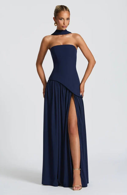 Selina | Damen Elegantes Tailliertes Maxikleid mit asymmetrischem Saum