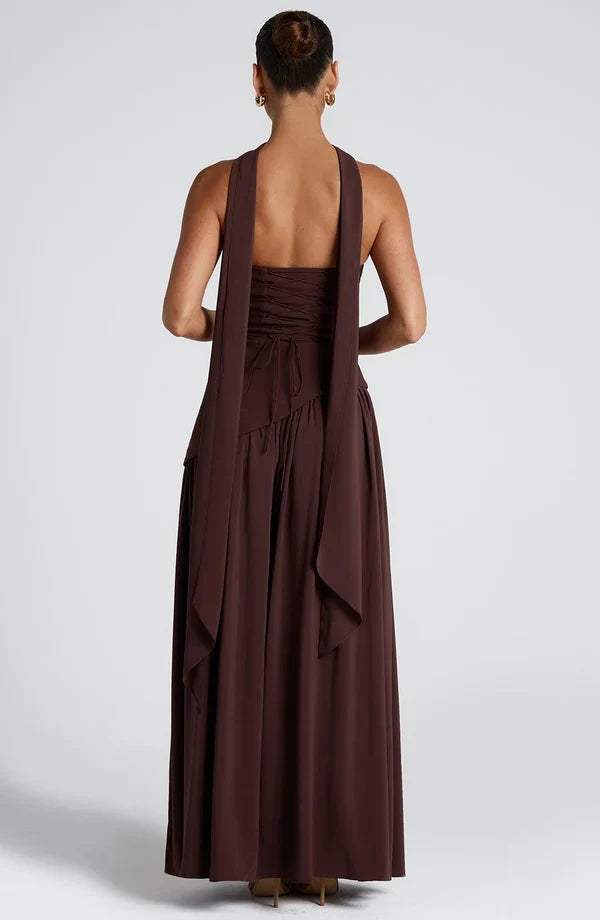 Selina | Damen Elegantes Tailliertes Maxikleid mit asymmetrischem Saum