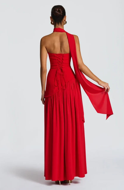 Selina | Damen Elegantes Tailliertes Maxikleid mit asymmetrischem Saum