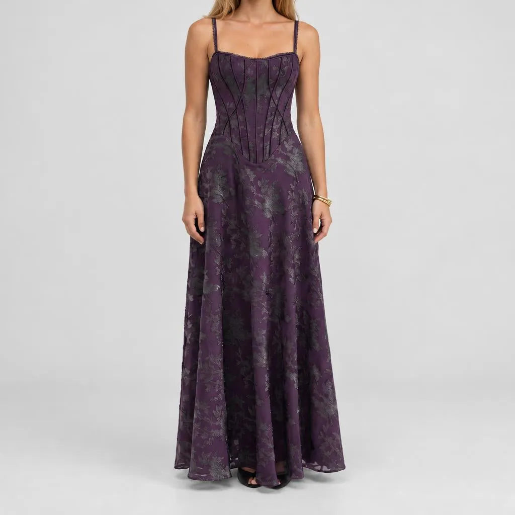 Melanie | Damen Elegantes Maxikleid mit Korsett-Oberteil