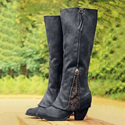 Mila | Damen Kniehohe Stiefel mit Spitzenelement