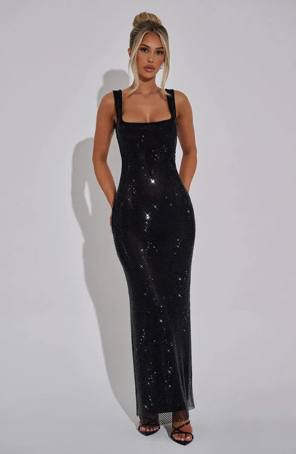 Naomi | Damen Elegantes Strass Hochzeitsgäst Maxikleid