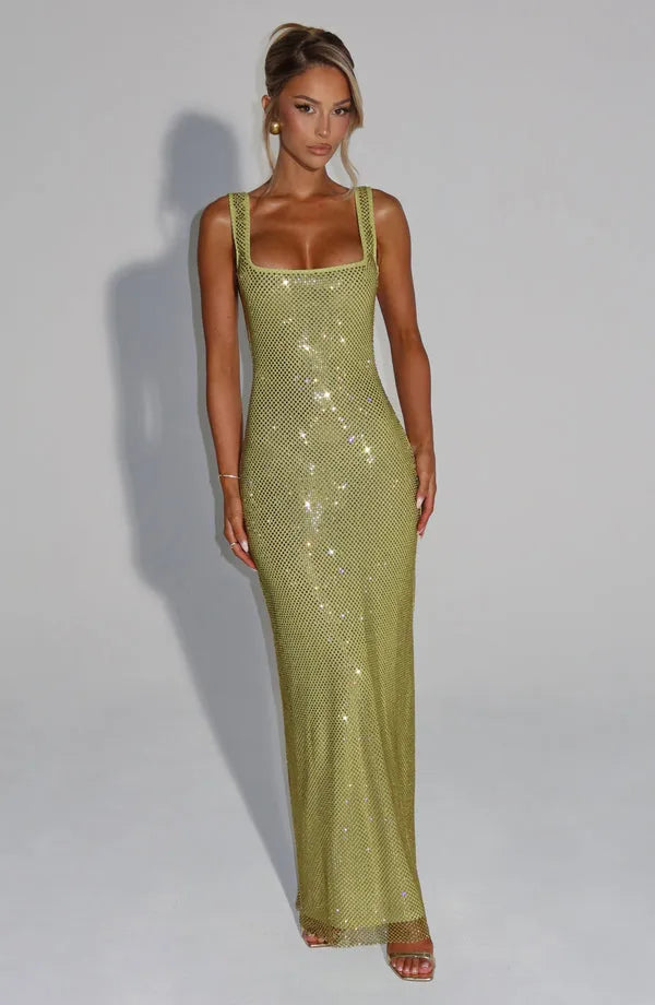 Naomi | Damen Elegantes Strass Hochzeitsgäst Maxikleid