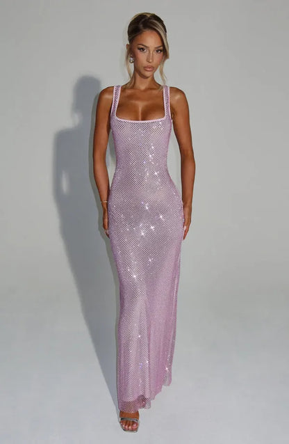 Naomi | Damen Elegantes Strass Hochzeitsgäst Maxikleid