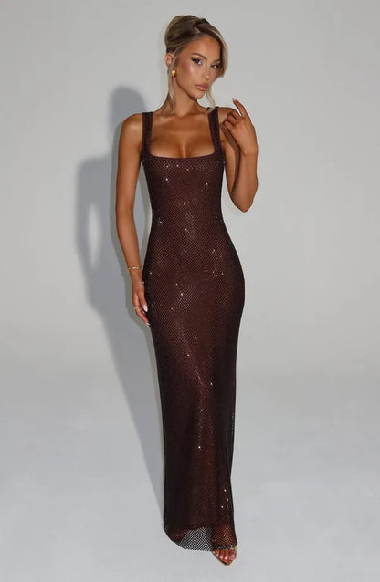 Naomi | Damen Elegantes Strass Hochzeitsgäst Maxikleid
