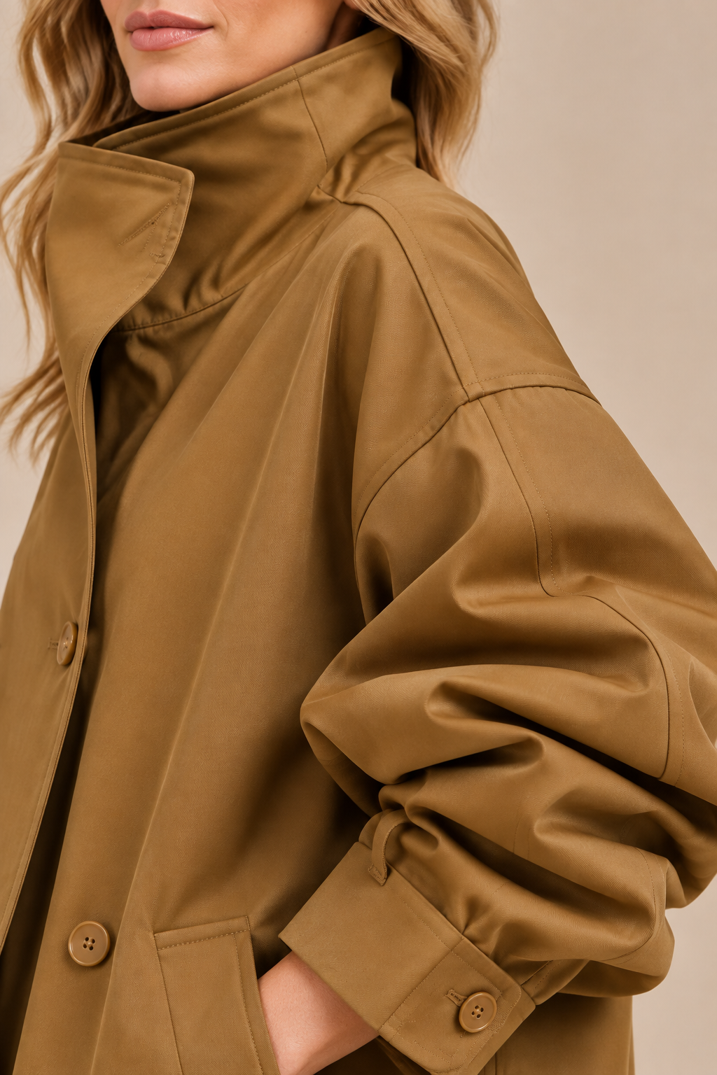 Rowena | Trenchcoat Damen mit Stehkragen und Bindegürtel