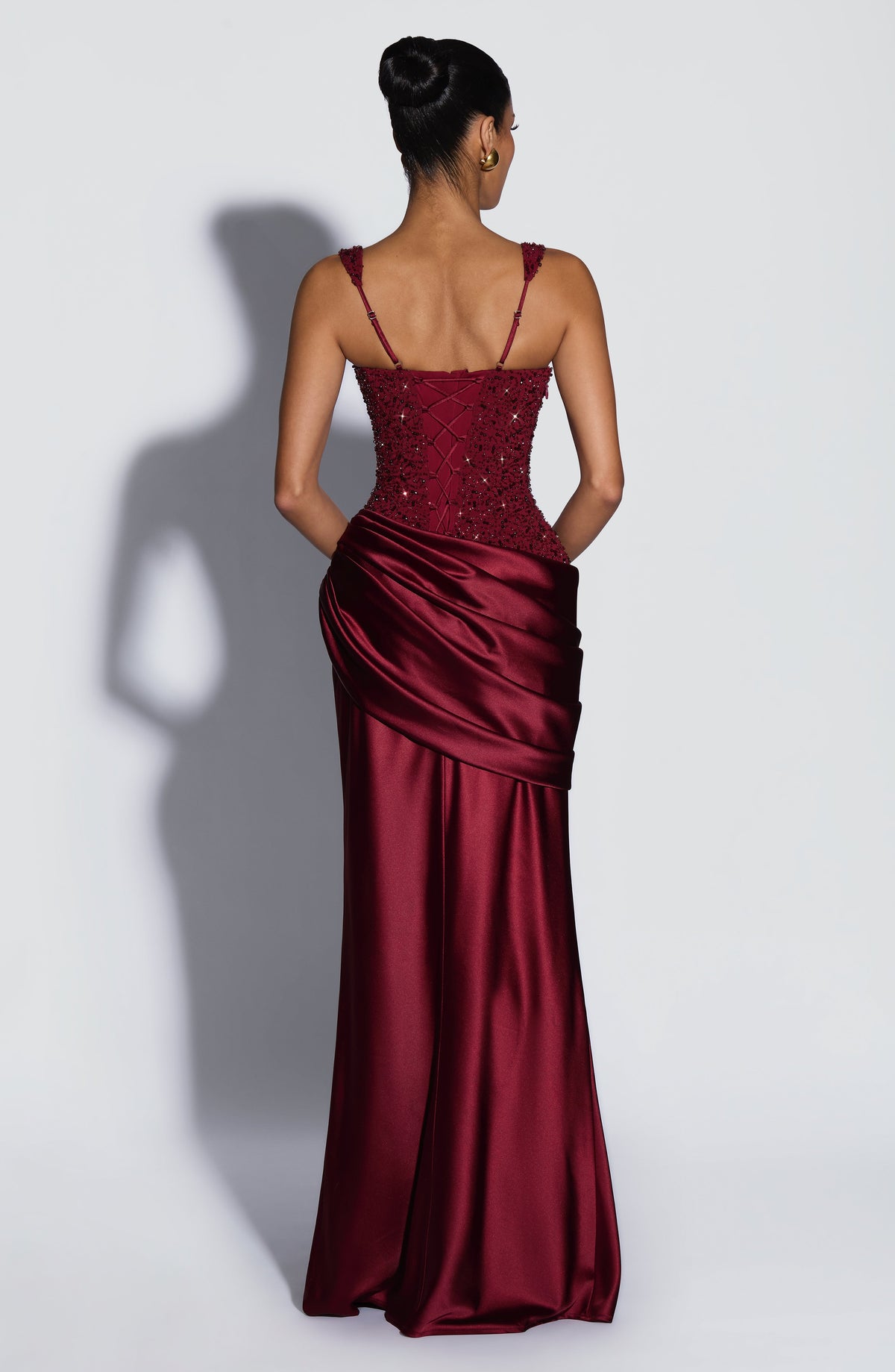 Frieda | Damen Elegantes Glitzer Korsett Drapierung Maxikleid