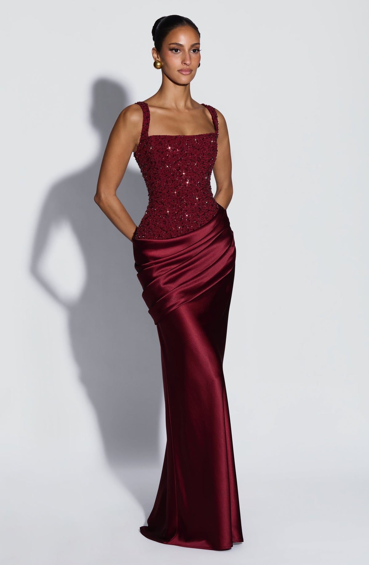 Frieda | Damen Elegantes Glitzer Korsett Drapierung Maxikleid