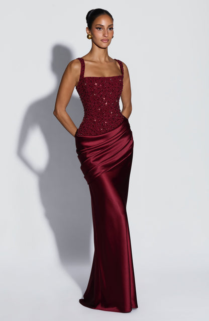 Frieda | Damen Elegantes Glitzer Korsett Drapierung Maxikleid