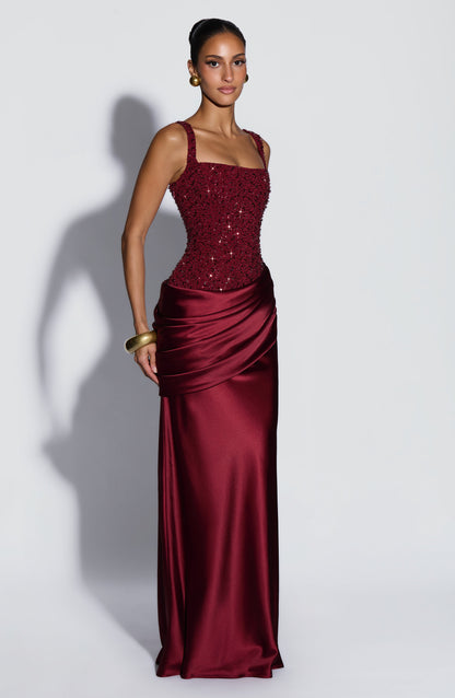 Frieda | Damen Elegantes Glitzer Korsett Drapierung Maxikleid