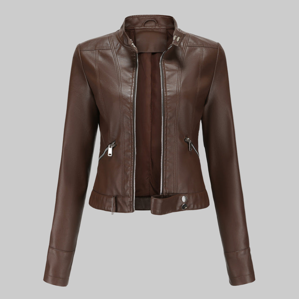 Mera | Damen Elegante Faux Leder Bikerjacke mit Gürtel