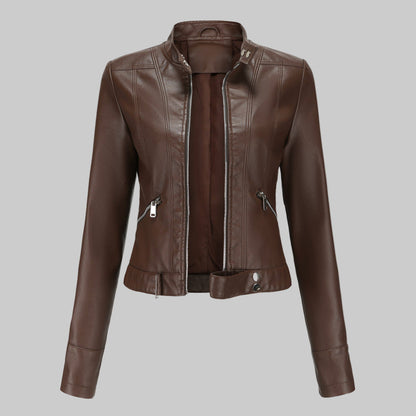 Mera | Damen Elegante Faux Leder Bikerjacke mit Gürtel