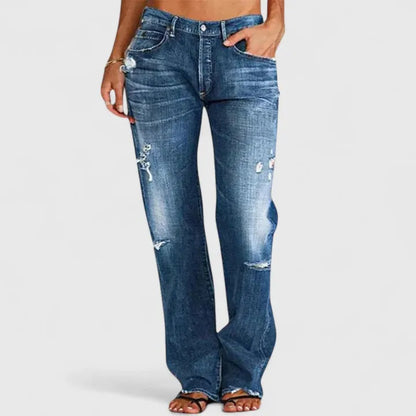Thea | Damen Stylische Zerrissene Weite Hosenbeine Jeans