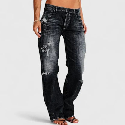 Thea | Damen Stylische Zerrissene Weite Hosenbeine Jeans