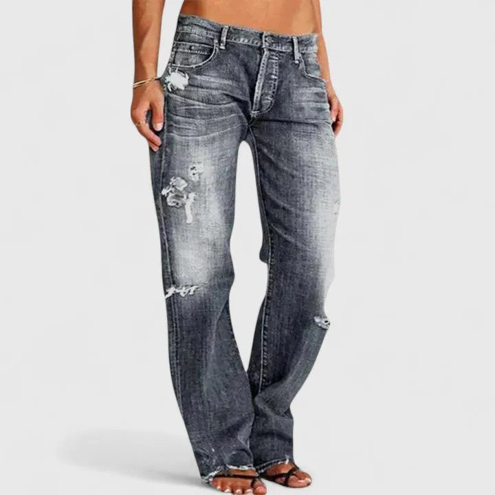 Thea | Damen Stylische Zerrissene Weite Hosenbeine Jeans