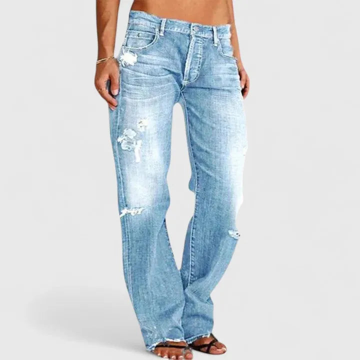 Thea | Damen Stylische Zerrissene Weite Hosenbeine Jeans