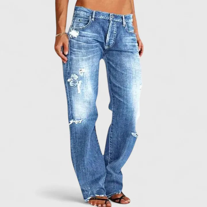 Thea | Damen Stylische Zerrissene Weite Hosenbeine Jeans