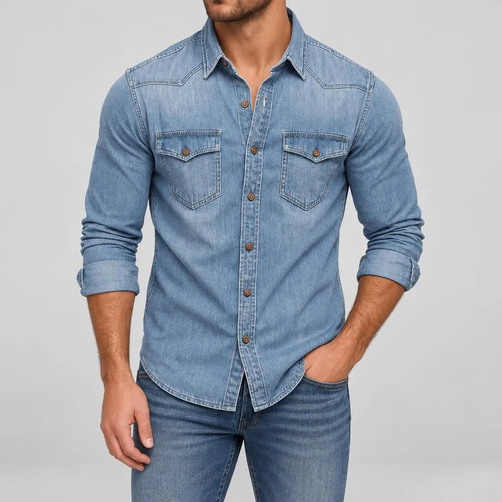 Toni | Herren Druckknöpfen Brusttaschen Jeanshemd
