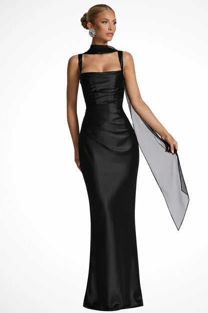 Noemi | Damen Elegantes Gerafftes Maxikleid