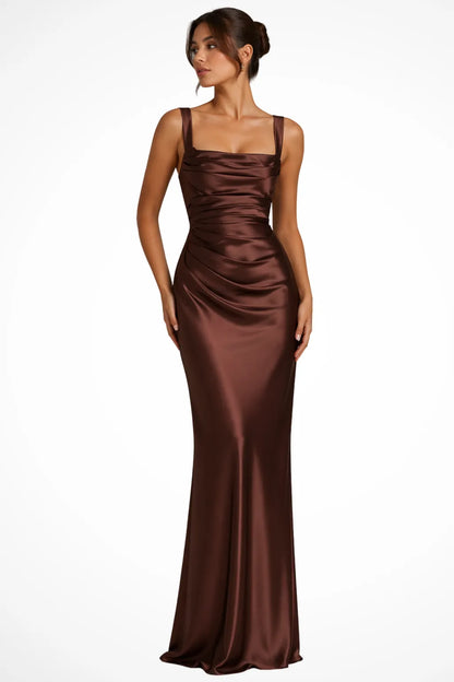 Noemi | Damen Elegantes Gerafftes Maxikleid