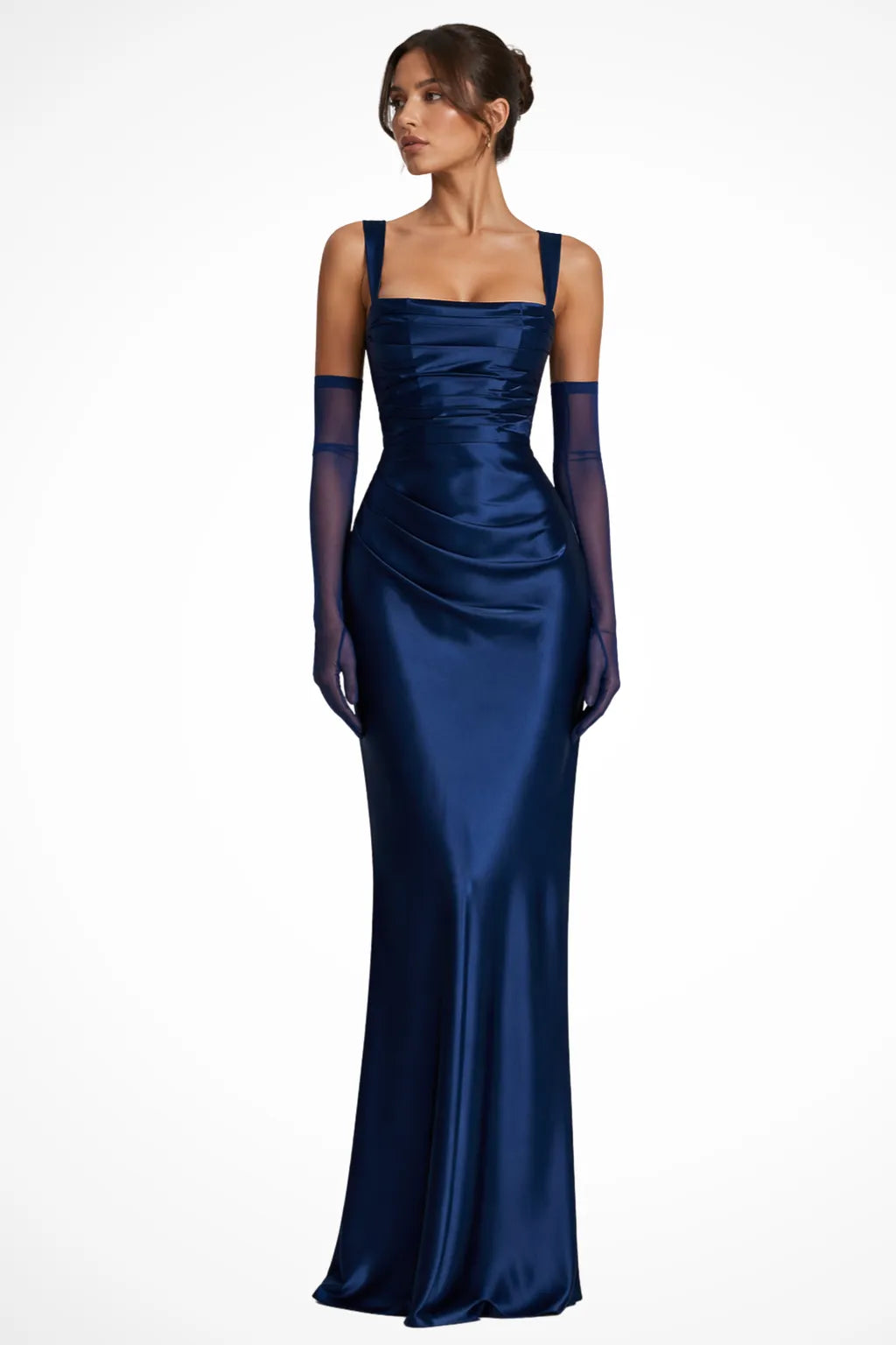 Noemi | Damen Elegantes Gerafftes Maxikleid